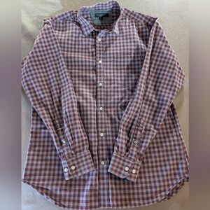 Banana Republic Men’s Large Soft Wash Slim Fit Plaid Button Down Red Gray Shirt